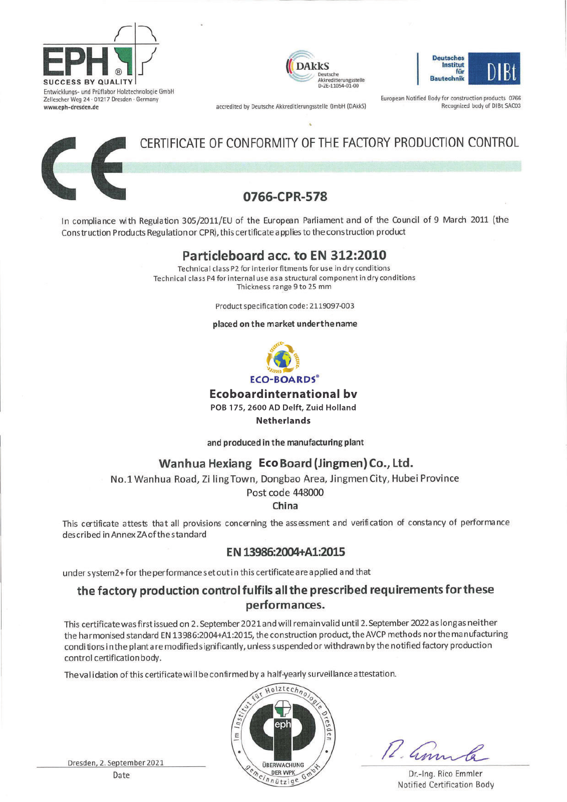 Eerste pagina van CE · productiecontrole, 0766-CPR-578