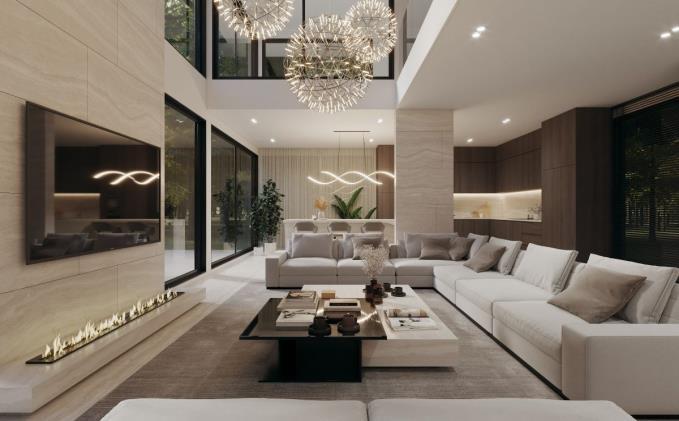 Dubbelhoge woonkamer van Villa Futura